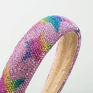 Sparkling crystal rhinestone padded headband in pink purple with rainbow accents