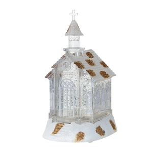 Christmas musical snow globe church with LED lights and swirling glitter decoration
