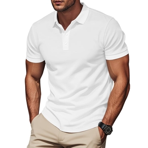 Classic white short-sleeve polo shirt with breathable waffle knit texture and turn-down collar