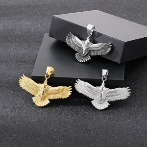 Eagle Pendant Hip Hop Stainless Steel Flying Bird Charm Punk Rock Vintage 18K Gold Plated Jewelry For Men