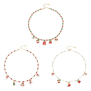 Festive stainless steel beaded necklaces with Christmas Santa and reindeer charms