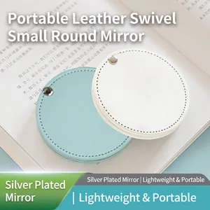 Portable Mini Makeup Mirror With PU Leather Case Circular Folding Handheld Pocket Mirror For Travel High Definition Vanity