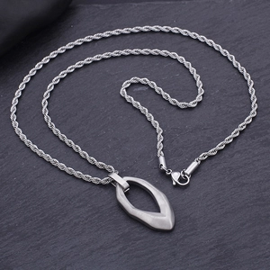 Minimalist silver titanium steel necklace with irregular teardrop hollow shield pendant