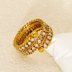 Modern 18k gold plated multi-layer open ring with sparkling white crystal pavé setting
