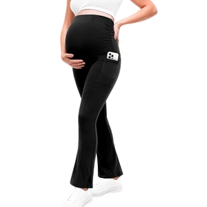 Close-up of maternity yoga leggings featuring high waist support and side phone pocket