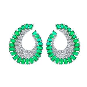 Elegant C-shaped S925 silver needle hoop earrings with green zircon stones