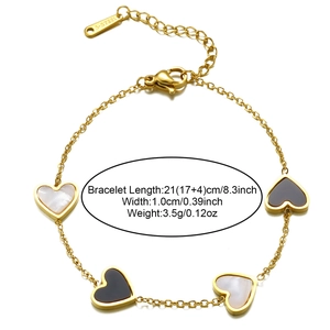 Detail showing gold heart bracelet dimensions 21cm length and 1cm width on white background