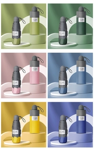 Detailansicht bunter Kapselschirme mit UV-Schutzetiketten und kompaktem Design