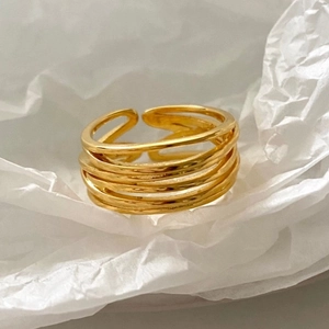 Minimalist multi-layer 925 sterling silver gold plated wide open ring for women