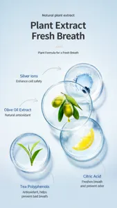 Detail of pet dental wipes featuring silver ions, olive oil, and tea polyphenol extracts