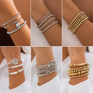 Fashion European Style Heart Pendant Beaded Bracelet Stackable Copper Chain Jewelry For Women Party Daily Accessories