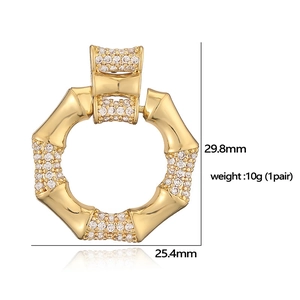 Exquisite gold plated bamboo hoop earrings with sparkling cubic zirconia pavé setting