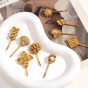 Set de barrettes à cheveux chic en acier plaqué or 18K avec perles et strass