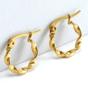 Elegant 18K gold-plated stainless steel twisted hoop earrings with a matte textured finish