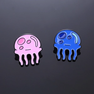 Cute pink and blue jellyfish enamel pins set with colorful alloy finish for backpacks