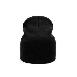 Classic black knitted beanie with a minimalist design and thick warm ribbed texture
