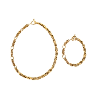 Parure de bijoux en acier inoxydable doré avec collier à boucle OT et bracelet à chaîne épaisse