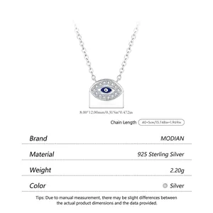 S925 sterling silver evil eye pendant necklace with blue stones and sparkling crystals