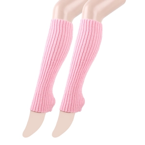Close-up of pink ribbed knit leg warmers showing soft texture and high elasticity