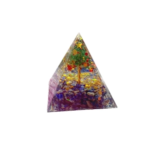 Christmas tree crystal resin pyramid with colorful natural gravel and glitter gradient