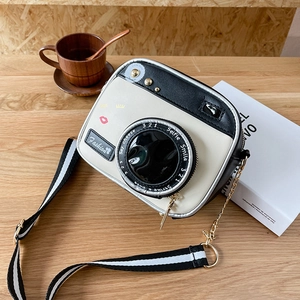 Harajuku style camera-shaped crossbody bag with contrast colors and dual straps