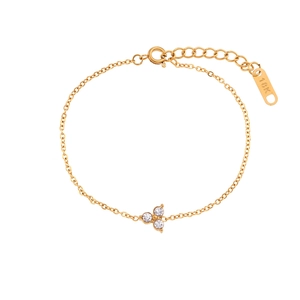18K gold plated stainless steel bracelet with lotus zircon pendants on a white background