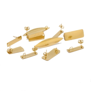 Detail of 9 golden irregular stainless steel earring findings and geometric jewelry parts