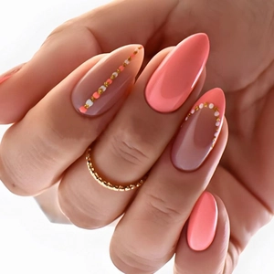 Press On Nails Almond Shape French Style Coral Pink Nude ABS Plastic DIY Manicure Removable Elegant False Nails For Women