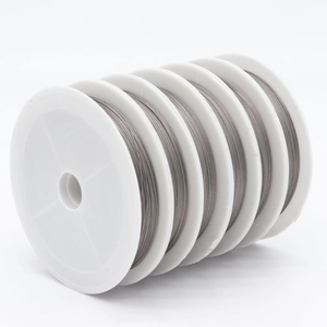 Set of 6 rolls grey bead stringing wire on white spools for DIY jewelry making