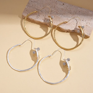 Créoles géométriques minimalistes en or et argent avec boules en strass brillant