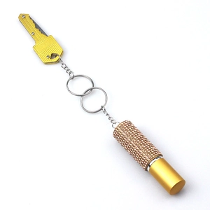 Golden key-shaped tool and rhinestone perfume bottle keychain set for women's bags