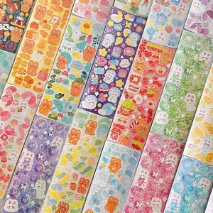 Cute Korean style laser stickers with glitter finish featuring bears and rabbits