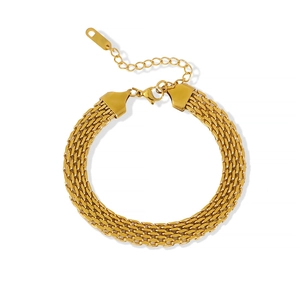 Chunky 18K gold plated stainless steel mesh chain bracelet with lobster clasp for women