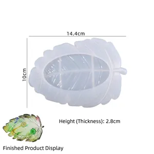 Leaf shaped silicone mold for resin tray with dimensions 14.4cm by 10cm and 2.8cm height