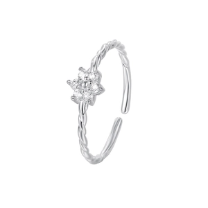 S925 sterling silver flower ring with zircon stones and adjustable twisted rope band