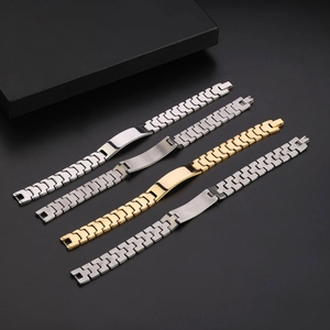 Fashionable titanium steel couple bracelets with metal plate watchband design in silver and gold