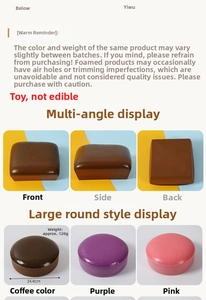 Macro view of a 14.4cm squishy slow-rebound foam bread toy in round and square shapes