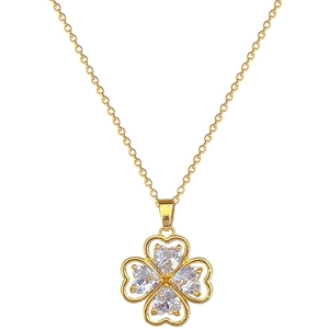 Elegant gold clover necklace with sparkling cubic zirconia on a fine titanium steel chain
