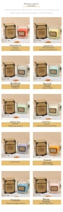 Detailed grid of ten assorted scented soy candles in square glass jars with gift boxes