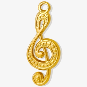 Polished gold-plated 304 stainless steel treble clef musical note pendant on white background