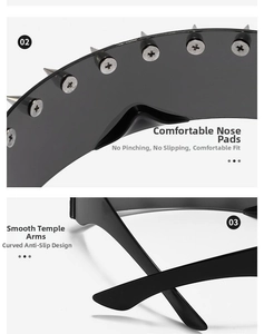 Detailansicht der bequemen Nasenpads und rutschfesten Bügel dieser Cyberpunk-Nietensonnenbrille