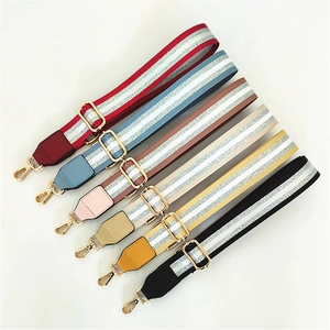Replacement Wide Shoulder Strap Adjustable Striped Polyester Webbing PU Leather Metal Clasp For Crossbody Bag Shimmer