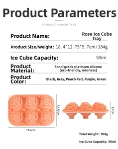 Detailed specifications of 6-cavity rose ice mold made of food grade platinum silicone