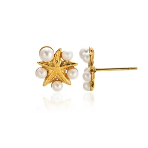 Elegant gold starfish stud earrings with white pearls for women beach holiday gift jewelry