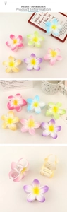 Detail view of colorful gradient floral hair claws with matte texture and spring mechanism