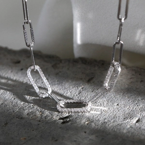 Punk style 925 sterling silver chunky link chain necklace with sparkling zircon pavé