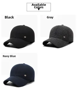 Detail view of winter baseball caps in black, grey, and navy with fleece lining