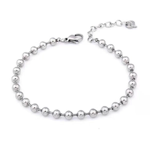 Poliertes 6mm Edelstahl-Perlenarmband in Silber mit Karabinerverschluss und Verlängerung