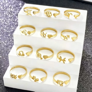 Stainless Steel Zodiac Ring Heart Open Adjustable Twelve Constellation Jewelry Fashion For Women High Polish