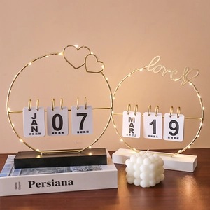 Gold metal iron flip calendar set with LED lights and heart love decorative frames